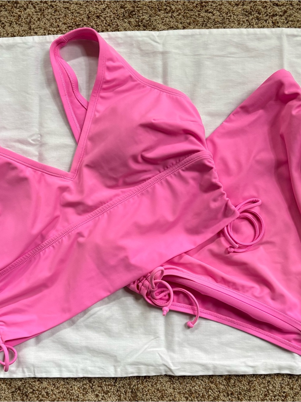 Bright Pink V-Neck Two-Piece Swimsuit with Side Ties